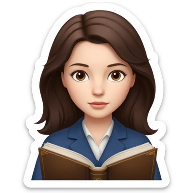 Cinematic Realistic Journal Portrait, depicted with lifelike skin texture, subtle rosy undertones, and soft natural lighting that enhances the gentle contours of her face. Her intricately detailed brunette hair is elegantly styled , sticker