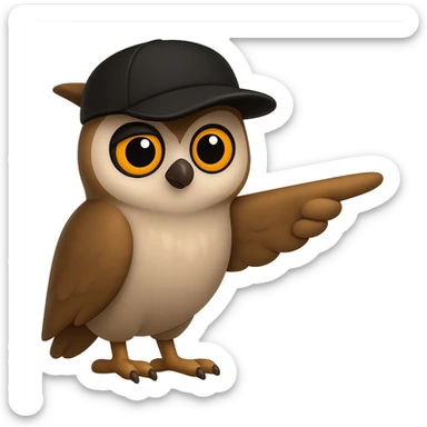 В стилистике эмоджи сгенерируй сову, она в кепке и позе Ленина уверенно показывает крылом в сторону, прозрачный фон sticker