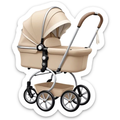 Elegant biege stroller with white bow sticker