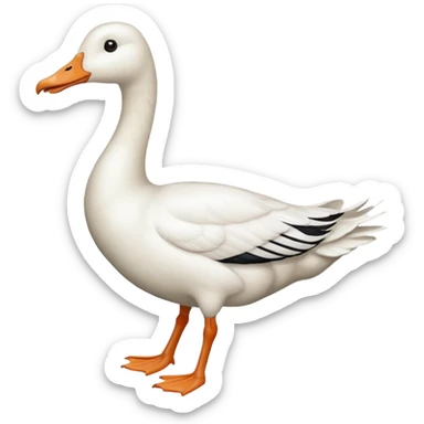 Make me an emoji of a goose that is running towards something. Also make it white. Make it have a long neck like geese do. sticker