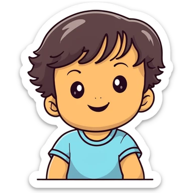 smiling toddler face with big eyes, medium skin tone, and dark wavy hair sticker