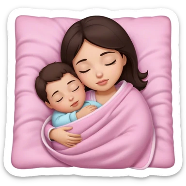 girl with really dark brown hair sleeping with a baby pink blanket  sticker