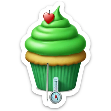 Sad green cupcake with a thermometer in its mouth  sticker