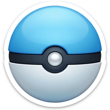 blue pokeball emoji, top half is a more saturated blue, bottom half is white, black stripe, with a white sheen, with a pearlescent finish, with a neon glow effect sticker