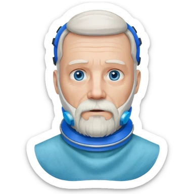Older man with a full beard, a medical neck brace, and blue eyes. sticker