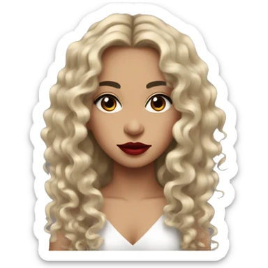 Girl with curly black long hair and black eyes with red lipstick and eyeliner sticker