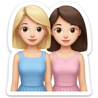 happy princesses blonde girl in light blue dress and brunette girl in light pink dress sticker
