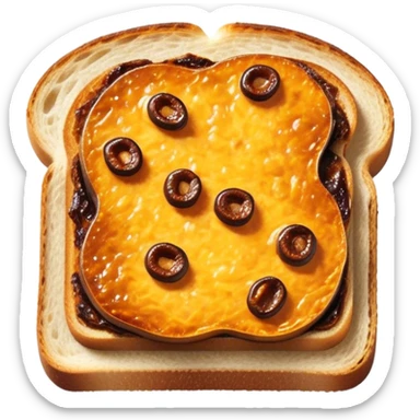 Cinematic Realistic Vegemite on Toast Dish Emoji, depicted with a generous spread of savory Vegemite on perfectly toasted bread, rendered with vibrant textures and warm lighting that captures its uniquely Australian flavor. sticker