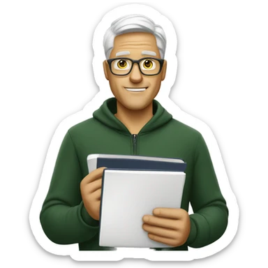white soccer coach with eyeglasses holding a notebook sticker