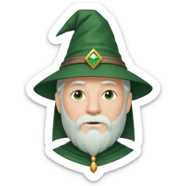 The Wizard from The Land of Oz with white hair and short beard, dark green outfit sticker