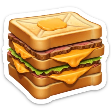 kavurma meat toasted sandwich object icon, grilled toasted bread, sautéed Turkish kavurma beef filling, melted cheese, juicy meat texture, golden brown crust, warm steam rising, 3D cartoon, mobile game icon style, centered, clean background, no text, no watermark sticker