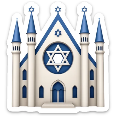 reform jewish synagogue similar to historical religious architecture in europe. the building should be white in color, feature gothic architectural elements and star of david as main symbol. no crosses, no christian symbols, no blue colors and no visual associations with israel. ios style. sticker