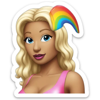nicki-minaj-blue-eyes-hot-red-lips-rainbow-unicorn-swim-suit sticker