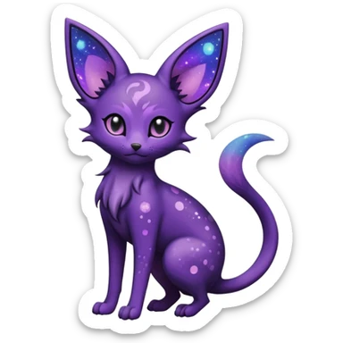 Obsidian Black Iridescent Deep-Violet Cosmic-Speckled Nebula-Marked Espeon-Noibat-Purrloin-hybrid-creature (full body) sticker