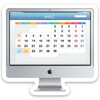 front view of an iMac with a single day-calendar on the screen, vertical hours on the left, horizontal client slots, some slots filled with color to show booked appointments sticker