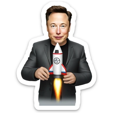 Elon musk holding a rocket sticker