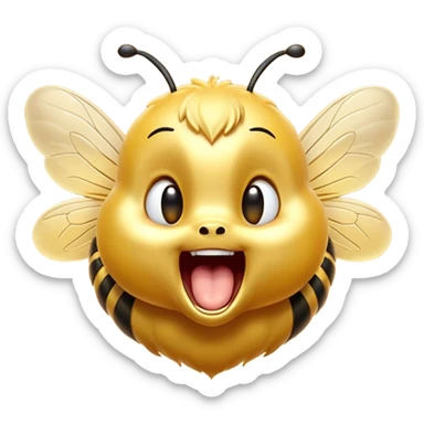 Cinematic Adorable Yawning Bee Portrait Emoji, Head tilted slightly with a dramatic, wide-open yawn, showcasing a tiny, fuzzy body with gently drooping wings and sleepy, half-closed eyes, Simplified yet irresistibly cute features, highly detailed, glowing with a soft, cozy golden glow, high shine, relaxed yet expressive, stylized with a dash of whimsical honey charm, soft glowing outline, capturing the essence of a drowsy bee that appears ready to stretch out for a nap! sticker