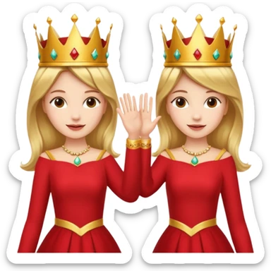 Two women wearing crowns and identical outfits giving each other a high five. sticker