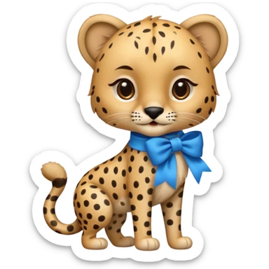 cute cheetah with blue bow standing sticker