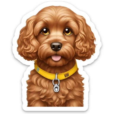 soft copper colored cavapoo whit yellow dog leash sticker