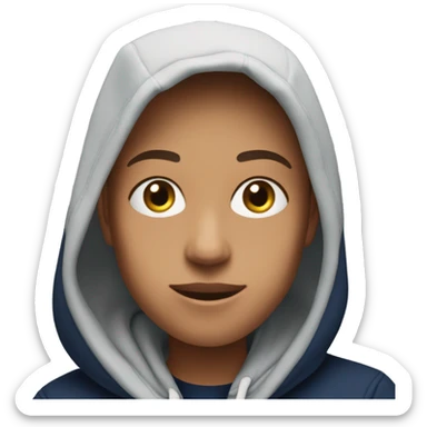 generate me a person wearing a navy blue hoodie which says GAP on it in big letters  sticker