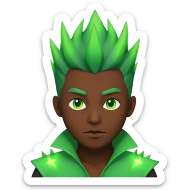 Make an emoji of a 🙎🏽‍♂️with green hair spiking up with a green aura around him sticker
