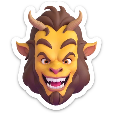 Beast from Beauty and the Beast halfway transformed back to human prince, part beast part human, with human mouth sticker