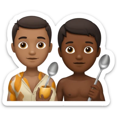 Black adult male and white male dark hair adult, naked, spoon  sticker