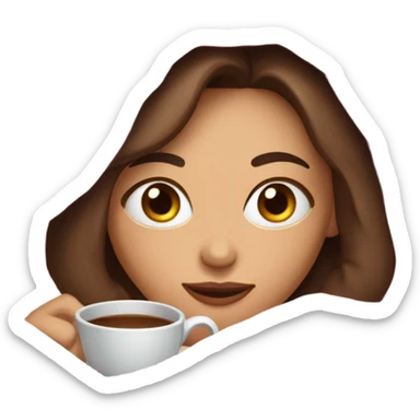girl inside a pink blanket sipping coffee eyes closed, brunette with fair skin sticker
