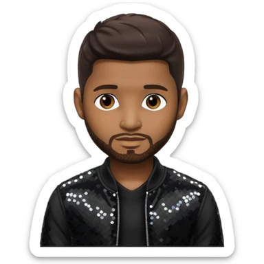 Usher with dark brown hair, black sequin outfit sticker