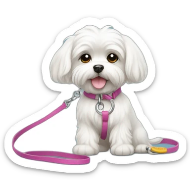 Cute maltese dog on a leash sticker