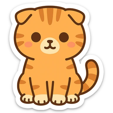 flat toon style kawaiiorange scottish fold kitten sitting, dark round eyes, cute sticker