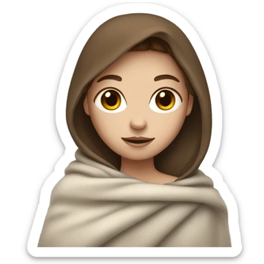 White skinned girl with brown hair wrapped in a blanket sticker