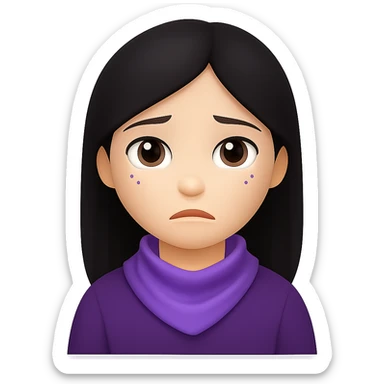 Remove the bandana and change the white clothes to a different color, keep the lilac elements and sad face, in the style of emoji (apple style emojis). sticker