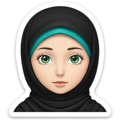a girl wearing a black hijab and has green and blue eyes sticker
