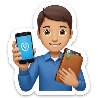 cheerful hand holding smartphone with wallet app open showing connect button symbolizing connecting your wallet sticker