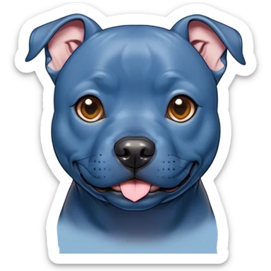 Cinematic Cute Blue Staffordshire Bull Terrier Portrait Emoji, Head tilted playfully and inquisitively, featuring a glossy blue Fur with a healthy sheen, round, sparkling dark eyes filled with curiosity, Simplified yet irresistibly adorable features, highly detailed, glowing with a warm, friendly glow, high shine, affectionate and spirited, stylized with a touch of whimsy, bright and endearing, soft glowing outline, capturing the essence of a mischievous yet loving pup, so playful it feels like it could bound out of the screen and into your arms! sticker