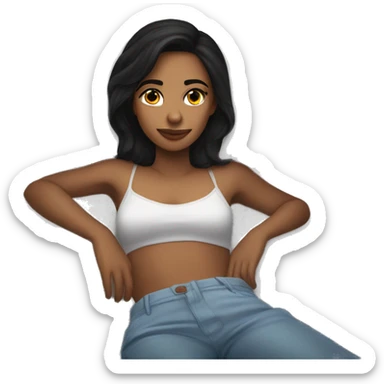 24-year-old black-haired woman lying down because she didn't want to do anything on the weekend morning sticker