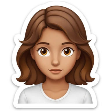 Lightly tanned wavy brown hair girl with light brown highlights wearing white shirt sticker