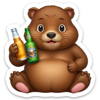 A chubby beaver hugging a beer bottle with both paws sticker