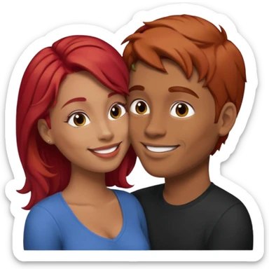 kissy face between brown hair man and redhead woman sticker