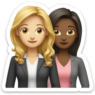 three female teacher friends, two with long hair, one with short hair sticker