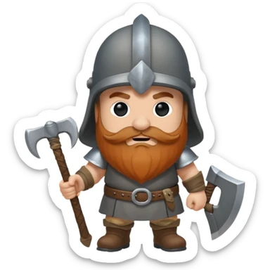 gimli the dwarf, brown beard, gray metal helmet, battle axe, no shield sticker