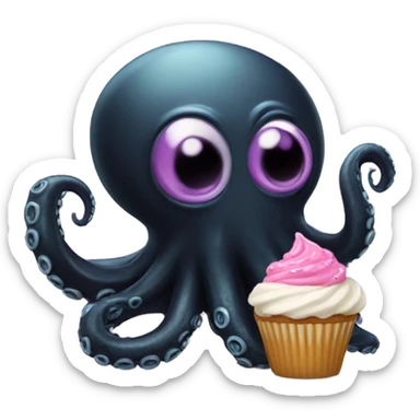 black Alien Octopus with cupcake sticker
