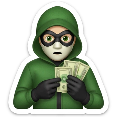Make a robber emoji holding a bank cash sticker