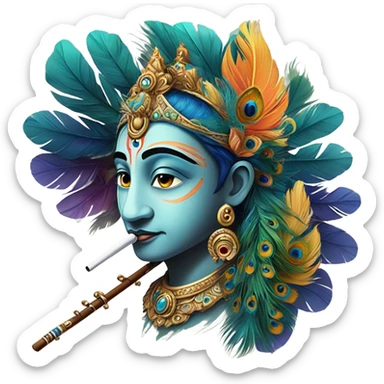 Here is a tattoo design of Shri Krishna with intricate details and a modern artistic touch sticker