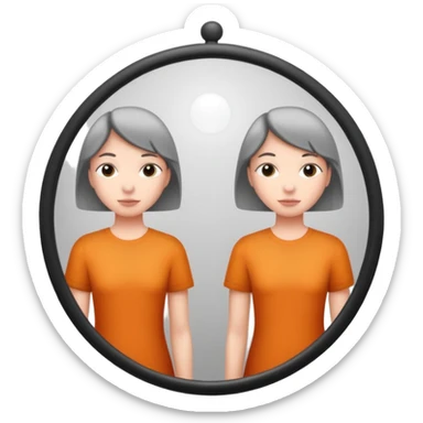 Minimalist emoji-style sticker of a person standing before a mirror, but the reflection is moving differently. Black and gray icon.
 sticker