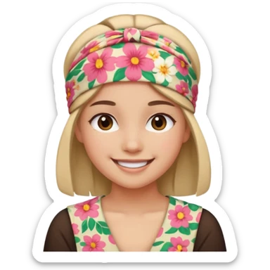 Girl wearing floral cloth headband and smile sticker