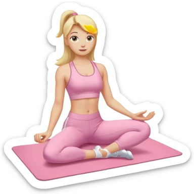 A blonde white Pilates girl in light pink clothes with fitness mat sticker