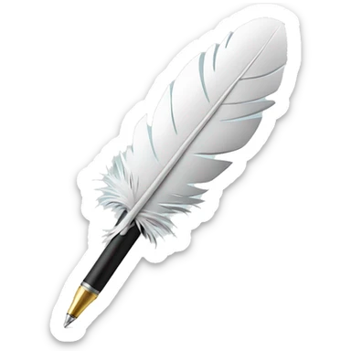 pen in the form of a feather with a piece of paper sticker